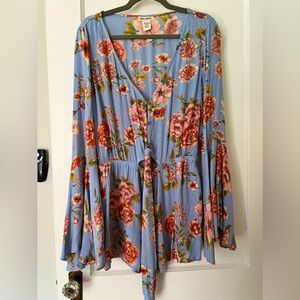 Billabong Sittin Pretty Floral Long Bell Sleeve Romper SIZE LARGE
